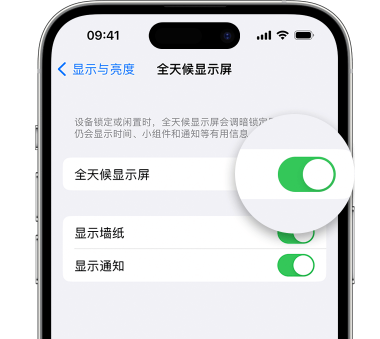 朝天苹果15预约维修分享iPhone15如何设置全天候显示屏幕可见 